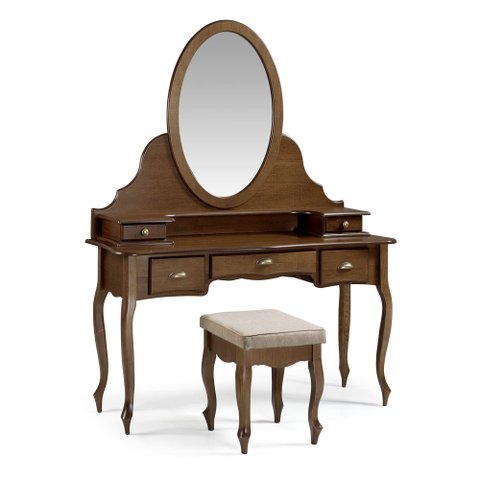 Penteadeira Love com Banqueta - 1045 Mmj-lz Lz-imbuia Lztec02cort-linho Bege