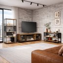 Ver imagem 1 de Conjunto para Sala Estilo Industrial: 1 Rack, 1 Estante, 1 Aparador