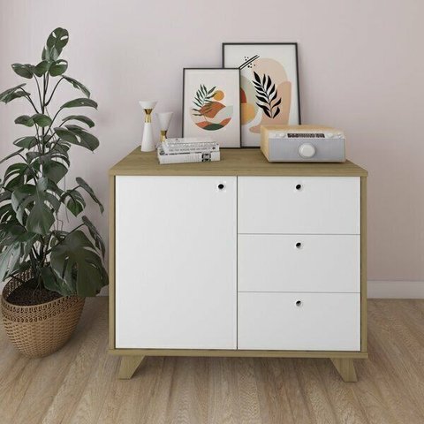 Balcão Lugano 1 Porta e 3 Gavetas - Olmo/branco