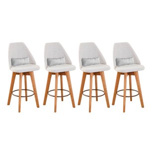 Kit 04 Banquetas Alta Maya Giratória Com Encosto Linho Bege Claro e Almofada Suede Branco - Gat