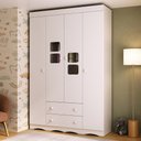 Ver imagem 1 de Guarda-roupa Infantil 122cm com Vidro 4 Portas e 2 Gavetas Serena Multimóveis Mp4432 Branco