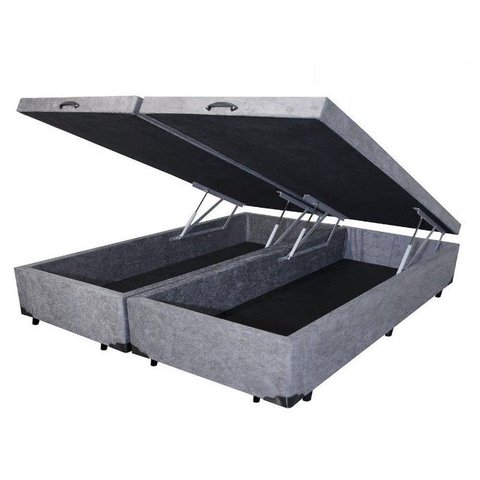 Base Box Baú Queen Bipartido Blindado 158x198 Suede Cinza Bio Box