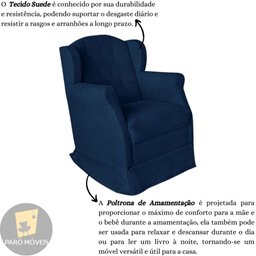 Poltrona Amamentação com Balanço e Puff Luxo Suede Manuela:Azul Marinho - 5