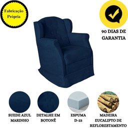 Poltrona Amamentação com Balanço e Puff Luxo Suede Manuela:Azul Marinho - 4