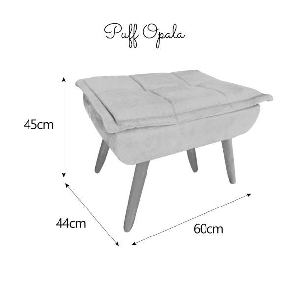 Kit 2 Puff Banqueta Opala Suede Cinza Grafite Pés Castanho Retrô para Sala Quarto - 5