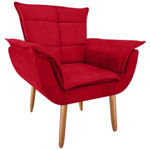 Poltrona Decorativa Opala Pés Palito Suede Vermelho