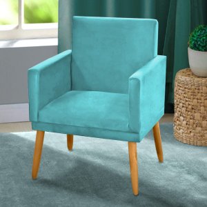 Poltrona para Penteadeira Camarim Nina Suede Azul Tiffany Decorativa