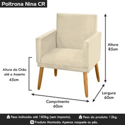 Poltrona para Penteadeira Camarim Nina Suede Bege Decorativa - 7