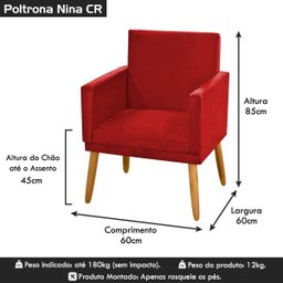 Poltrona Nina Tecido Vermelho com Rodapu00e9 e Pu00e9s Madeira Palito Retru00f4 Sala Escritu00f3rio - 7
