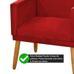 Poltrona Nina Tecido Vermelho com Rodapu00e9 e Pu00e9s Madeira Palito Retru00f4 Sala Escritu00f3rio - 3