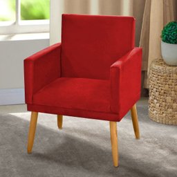 Poltrona Nina Tecido Vermelho com Rodapu00e9 e Pu00e9s Madeira Palito Retru00f4 Sala Escritu00f3rio - 2