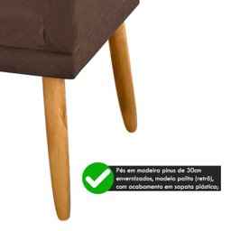 Poltrona Nina Tecido Suede Marrom Claro com Rodapé e Pés Madeira Palito Retrô Sala Escritório - 4
