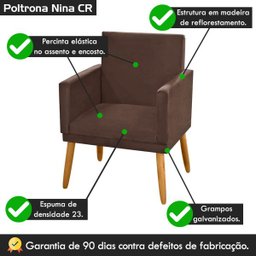 Poltrona Nina Tecido Suede Marrom Claro com Rodapé e Pés Madeira Palito Retrô Sala Escritório - 5
