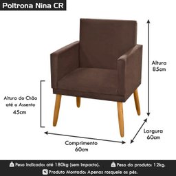 Poltrona Nina Tecido Suede Marrom Claro com Rodapé e Pés Madeira Palito Retrô Sala Escritório - 7