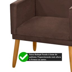 Poltrona Nina Tecido Suede Marrom Claro com Rodapé e Pés Madeira Palito Retrô Sala Escritório - 3