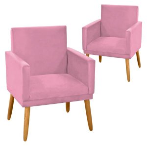 Kit 2 Poltronas Decorativa Nina Suede Rosa com Rodapu00e9