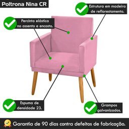 Kit 2 Poltronas Decorativa Nina Suede Rosa com Rodapu00e9 - 6