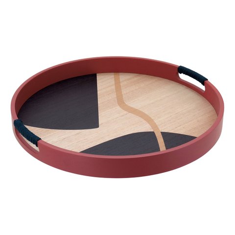 Bandeja Redondo Mdf 4x40x40cm Marrom Decorativa para Servir