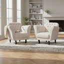 Ver imagem 1 de Kit 2 Poltronas Decorativa Dália Linho Bege Pés Madeira Mz Decor
