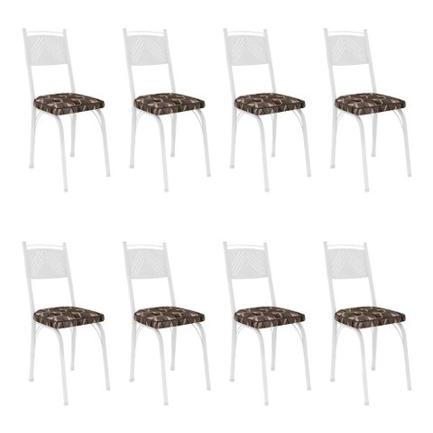 Kit 8 Cadeiras de Cozinha Virginia Estampado Mosaico Palha Pés de Ferro Branco - Pallazio
