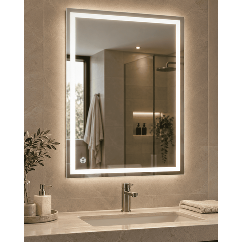 Espelho 4mm Iluminação LED 80x60 Luz 3 Cores Frente Botão Touch Screem Toalete Banheiro 60x80