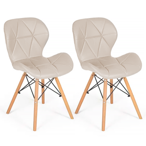 Par 2x Cadeira de Jantar Charles Eames Eiffel Slim Estofada Nude