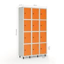 Ver imagem 2 de Armário Roupeiro Locker Guarda-Volume de Aço 12 Portas Pequenas com Fecho para Cadeado Vestiário Academia Laranja/Cinza