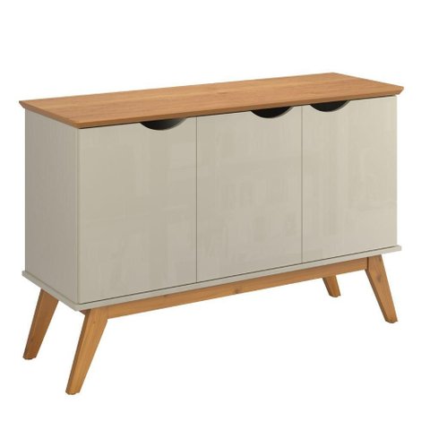 Aparador Buffet Cantinho de Café 3 Portas Prism Off White e Cinamomo