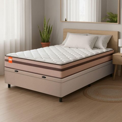 Cama Box Baú Casal Molas Ensacadas Bali 138x188x63cm Bege