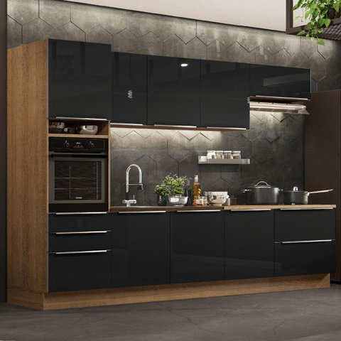 Armário de Cozinha Planejada 320cm Rustic/Preto Lux Madesa 04