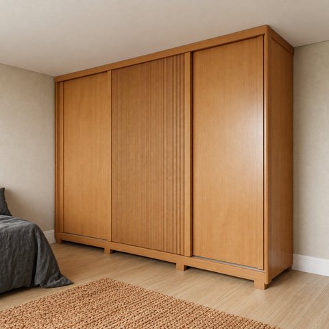 Guarda-Roupa Casal MDF 3 Portas 6 Gavetas Marrom Amêndoa Clean Off White Ollie