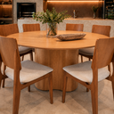 Ver imagem 5 de Conjunto Mesa de Jantar Redonda 6 Cadeiras Madeira Sala Moderno Rustico Noronha Linho Bege