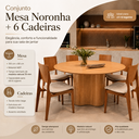 Ver imagem 4 de Conjunto Mesa de Jantar Redonda 6 Cadeiras Madeira Sala Moderno Rustico Noronha Linho Bege