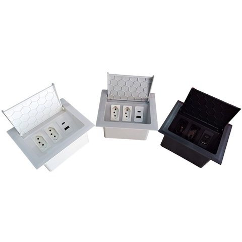 Caixa Embutir 2 Tomadas 1 Hdmi 2 Rj45 1 Usb Dados 2 Usb Charger Qtmov Caixa de Embutir Móveis Escrit