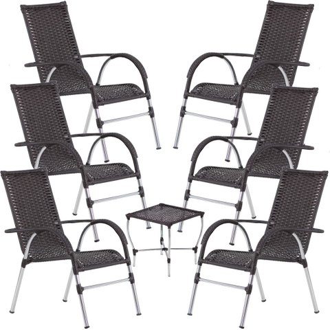 Kit 6 Cadeiras e Mesa Vênus para Área, Churrasco, Jardim Piscina Trama