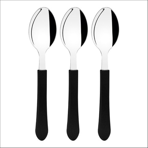 Kit 3 Colher de Mesa Tramontina Leme Inox Cabo Preto