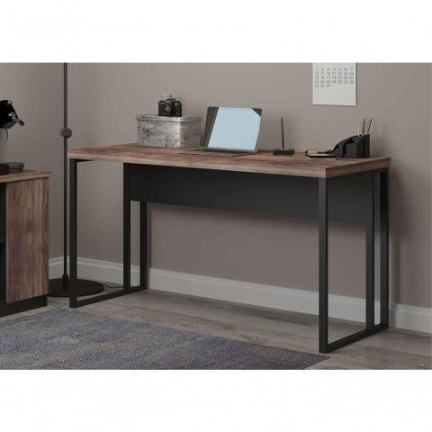 Escrivaninha Retangular Prisma Mesa de Escritorio 1.2 Bloc sem Gavetas MDP 120cm Noce Preto Plata