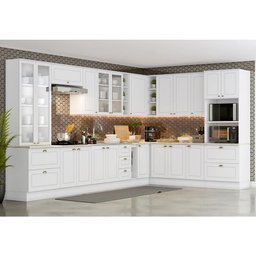 Cozinha Completa de Canto Americana 14 Peças Branco com Cristaleira - Móveis Henn - 2