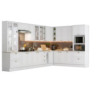 Cozinha Completa de Canto Americana 14 Peças Branco com Cristaleira - Móveis Henn