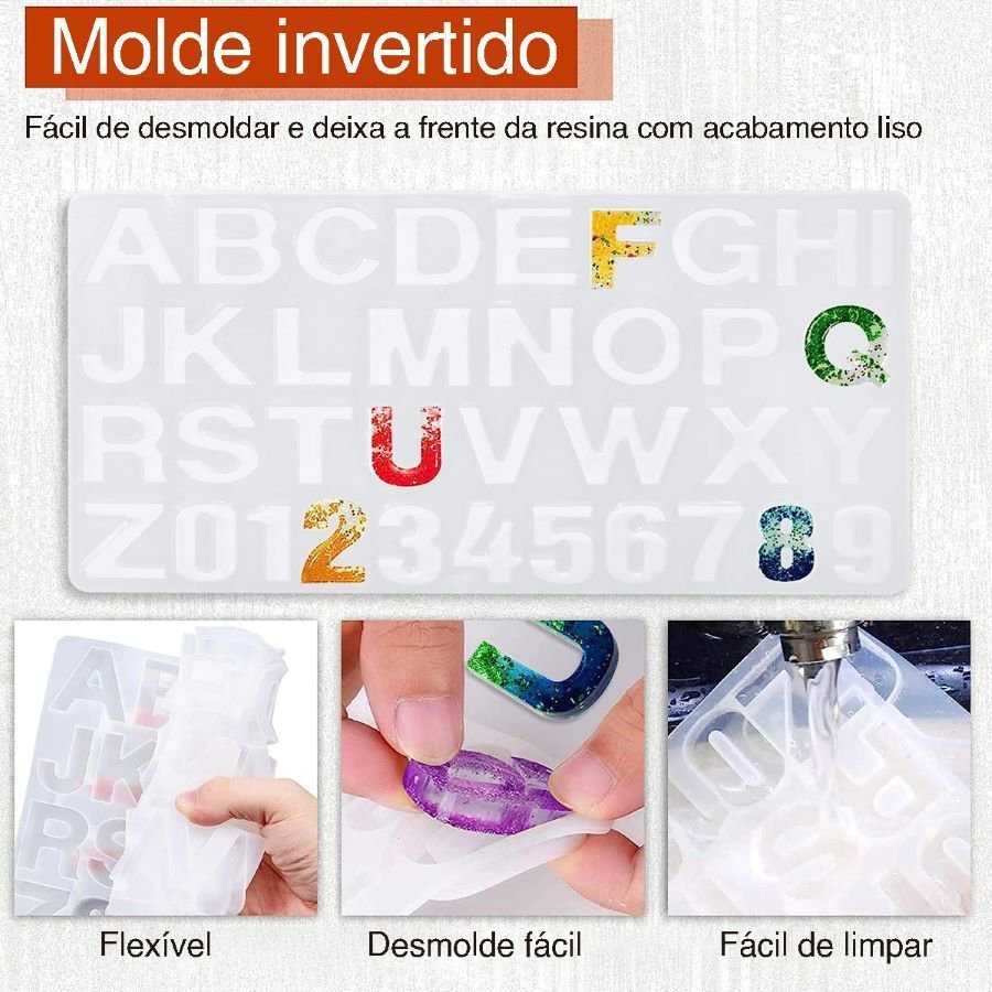 Molde de Silicone Lorben Forma Alfabeto Números 3D Resina Epóxi Kit com 152 peças - 2