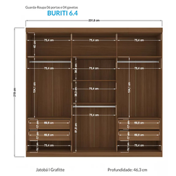 Guarda Roupa Casal 6 Portas Ripado Buriti Santos Andira Jatoba Jatobá/grafite - 4