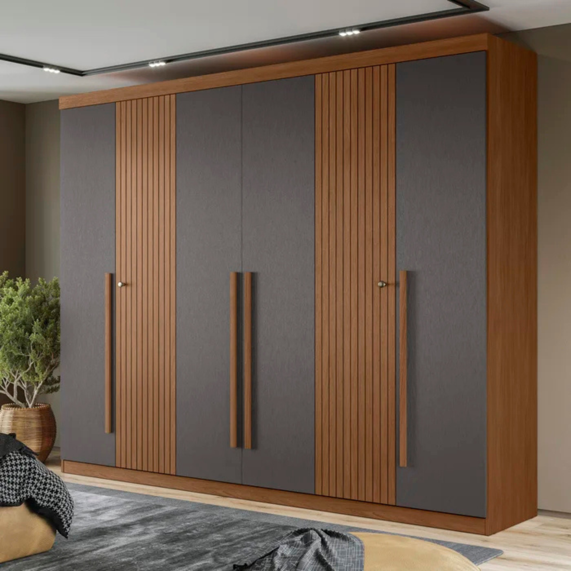 Guarda Roupa Casal 6 Portas Ripado Buriti Santos Andira Jatoba Jatobá/grafite