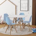 Ver imagem 1 de Conjunto De Mesa Madeira Infantil 68Cm Quadrado Branco 4 Cadeiras Azul