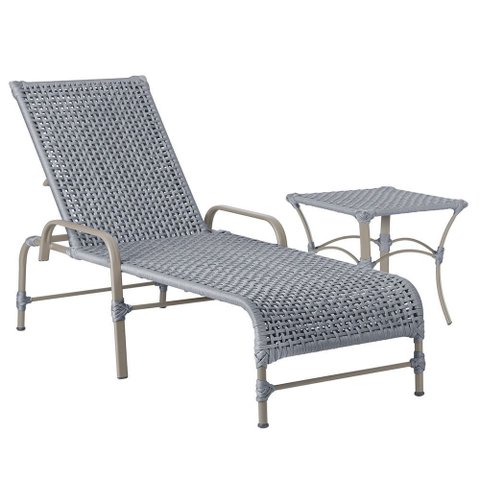 1 Espreguiçadeira Catar e 1 Mesa Garden Fendi e Corda Náutica Trama Original Jardim Alumínio