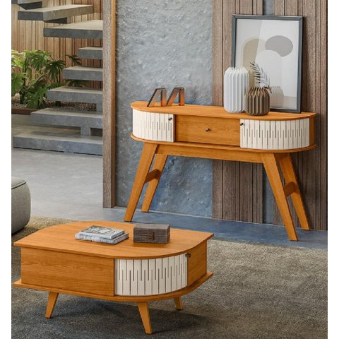 Mesa de Centro Indianápolis e Aparador Estoril Cinamomo Off White Madetec