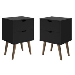 Kit 2 Mesa de Cabeceira Estilo Retrô Pés em Madeira Maciça Grécia:preta - 1