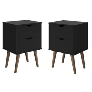 Kit 2 Mesa de Cabeceira Estilo Retrô Pés em Madeira Maciça Grécia:preta