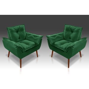 Kit 02 Poltrona Decorativa Opala Suede Verde - Pandora Decor