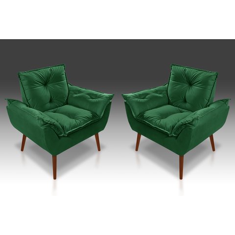 Kit 02 Poltrona Decorativa Opala Suede Verde - Pandora Decor