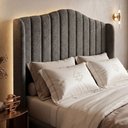 Ver imagem 2 de Cabeceira Estofada Cama Box Queen Arya 160cm Moderna Premium Bouclê Cinza Escuro - Desk Design